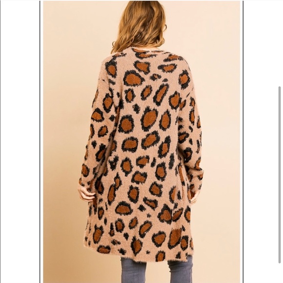 Fuzzy Animal Print Open Front Cardigan - Picture 3 of 9